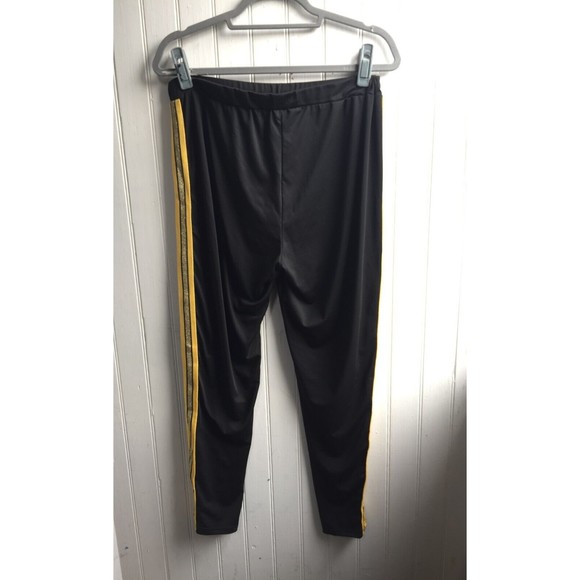 SHEIN Black Pull on pants Athletic Gold Racing Glitter Side Stripe - Size 2XL 16 - Picture 2 of 12